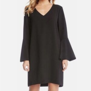 Karen Kane | Elegant Black Madeline Bell Sleeve Shift Dress | Sz M
